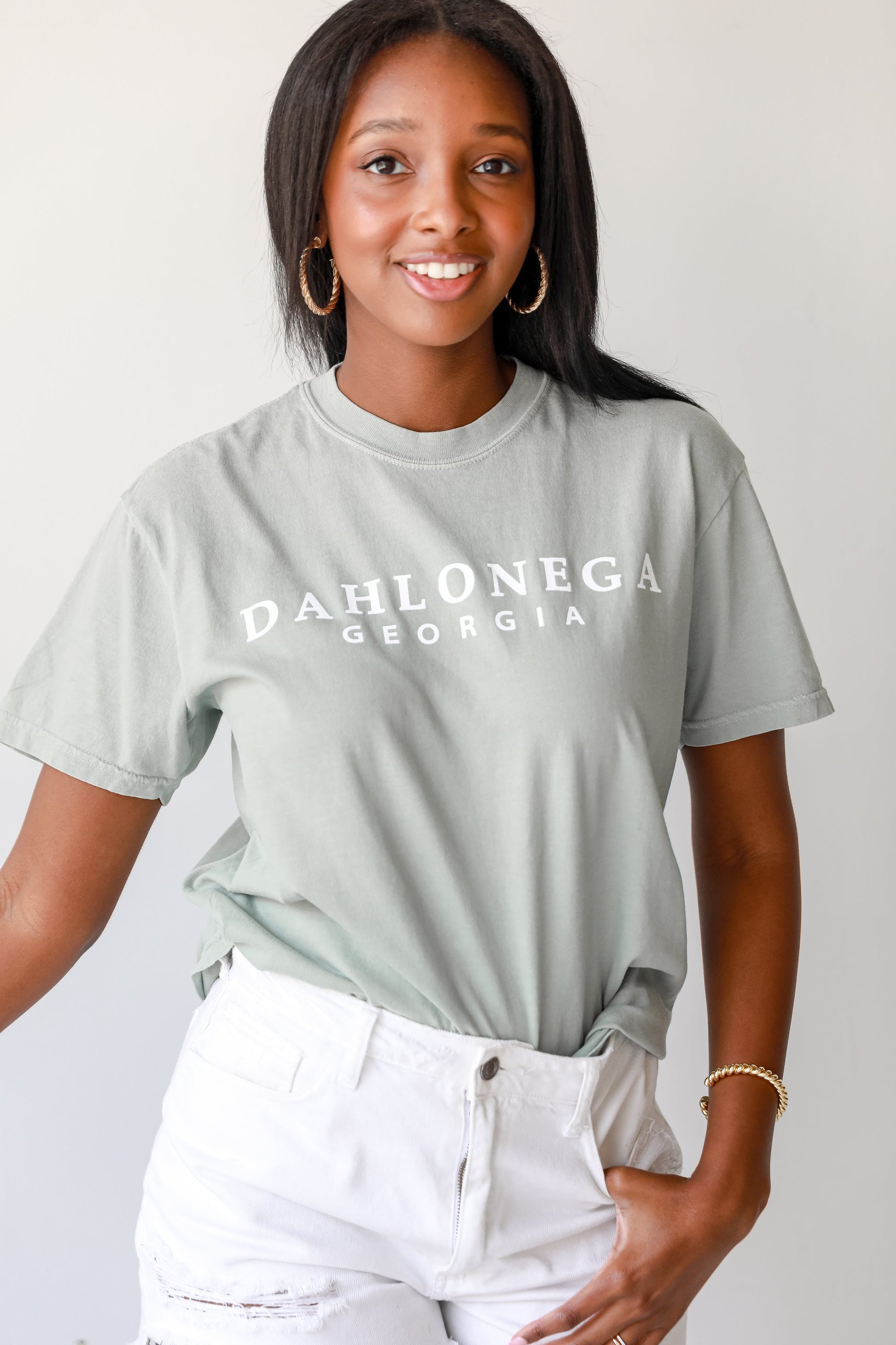 Sage Dahlonega Georgia Block Letter Tee on model