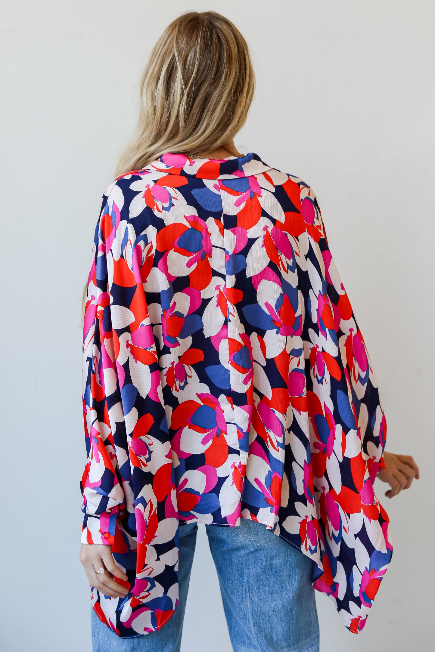 flowy Navy Floral Oversized Blouse